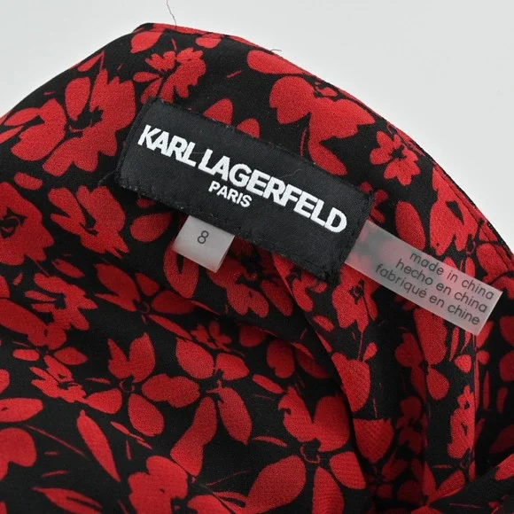 Karl Lagerfeld Ruched Floral Midi Skirt Size 8 Chiffon Ruffle Handkerchief Hem - Picture 6 of 14